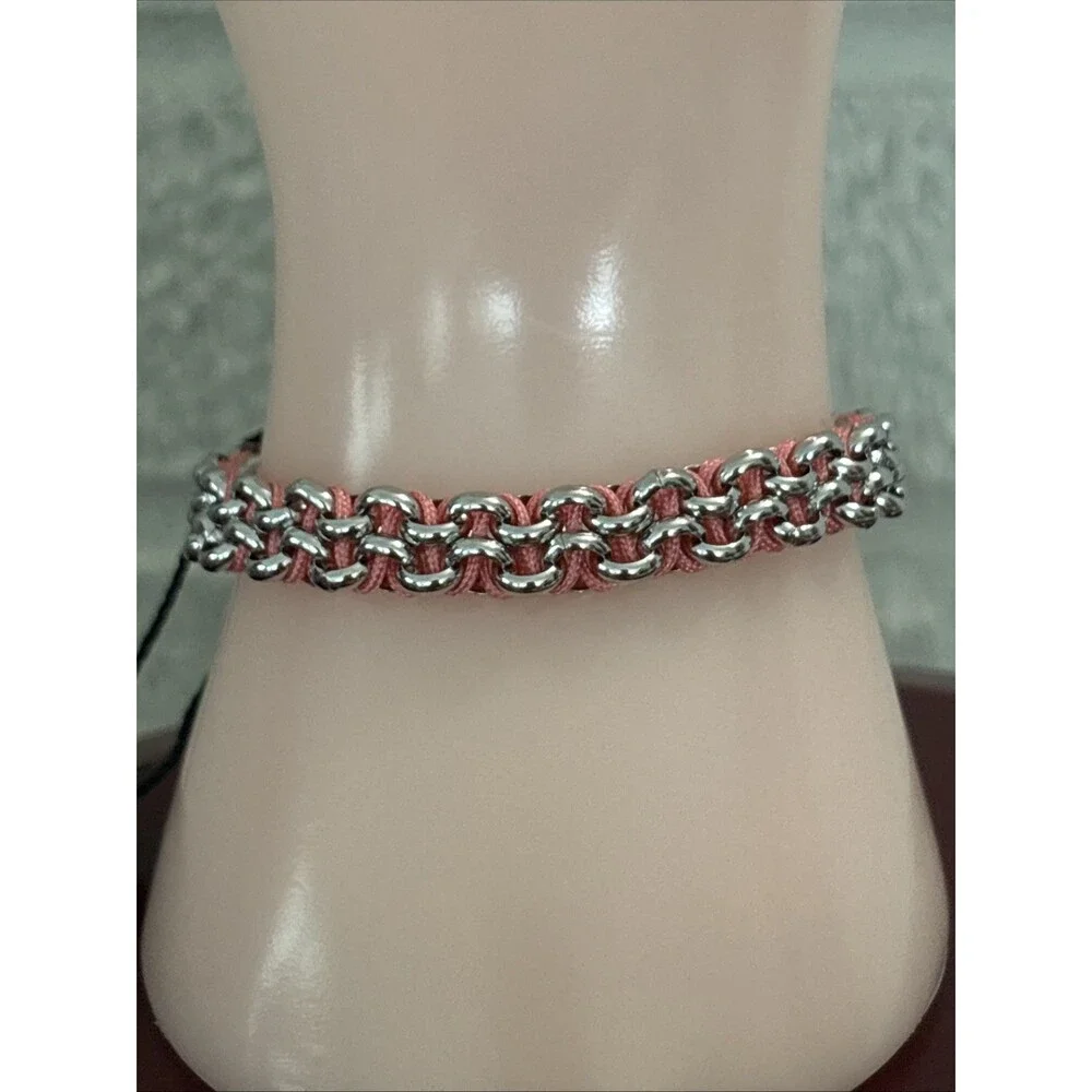 NOGU Double Kismet Link woven Bracelet Steel and Peach cord Adjustable